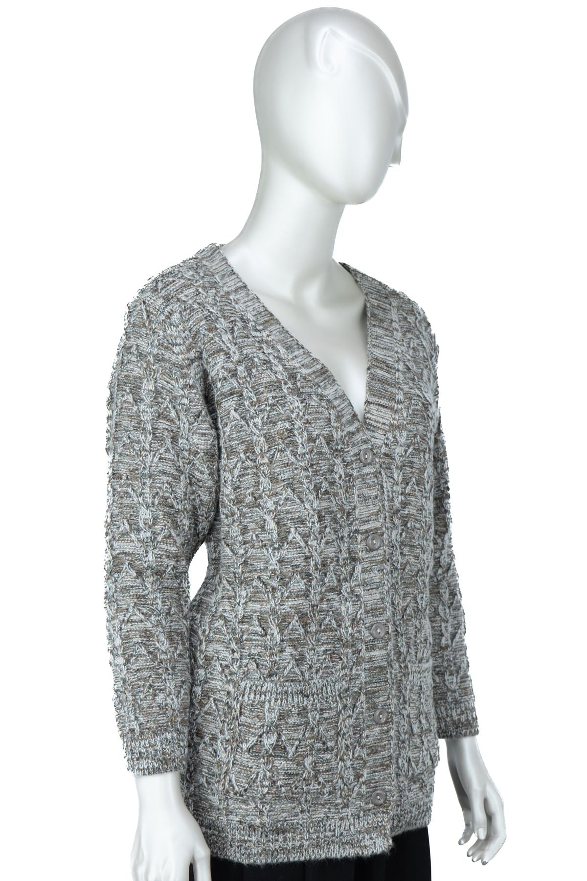 Kadın Kışlık Anne Hırka Pamuklu Triko Begonya Örgü Model Önden Düğmeli Çift Cepli Rahat